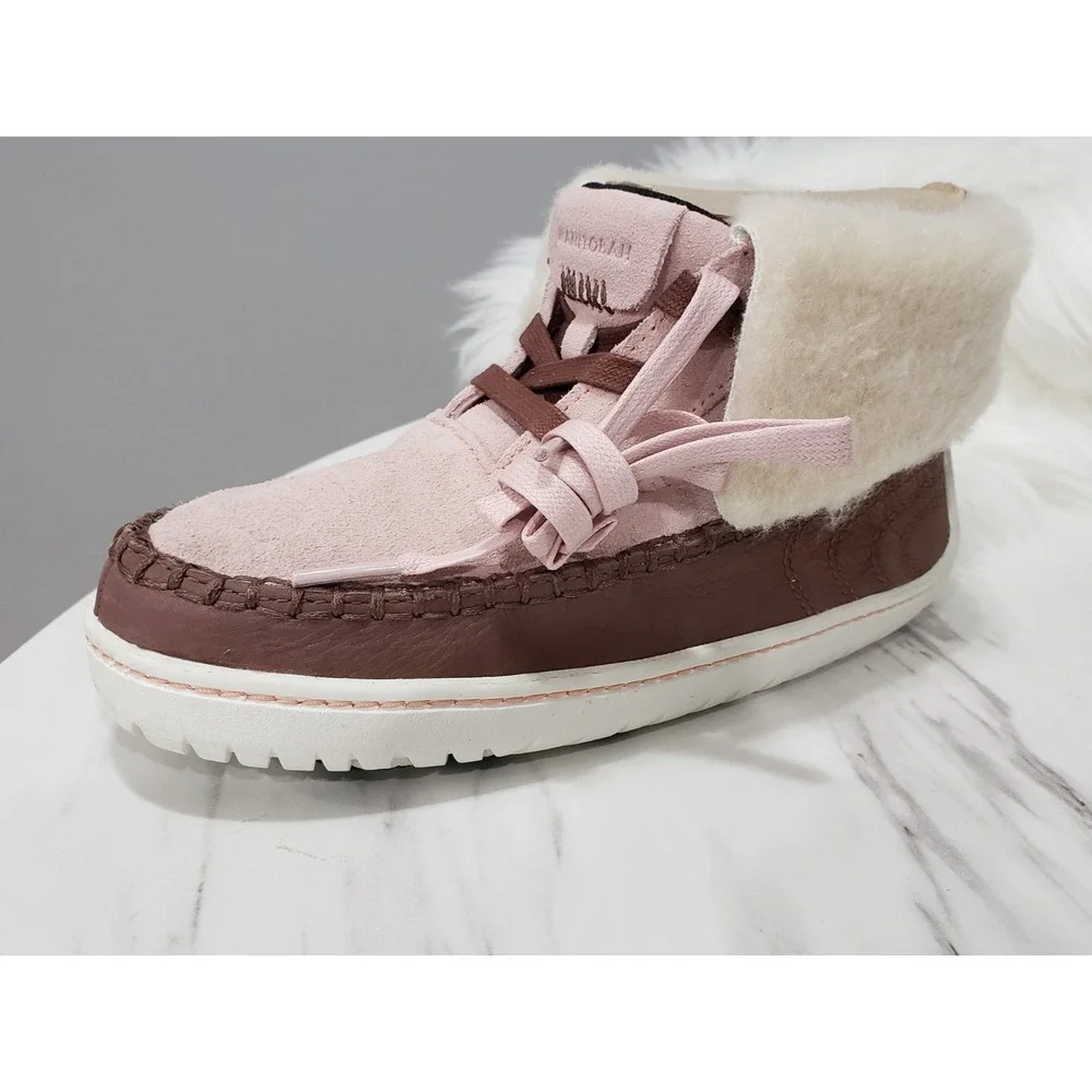 NEW SIZE 5 Manitobah MUK LUKS Skoden Leather Shearling Ankle Boots brown pink